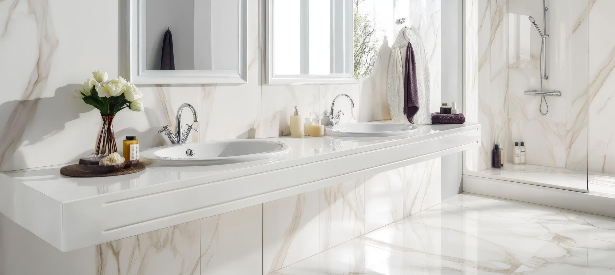 Quartz bathroom vanity top Houston TX — no maintenance required by Olafab Cabinetry